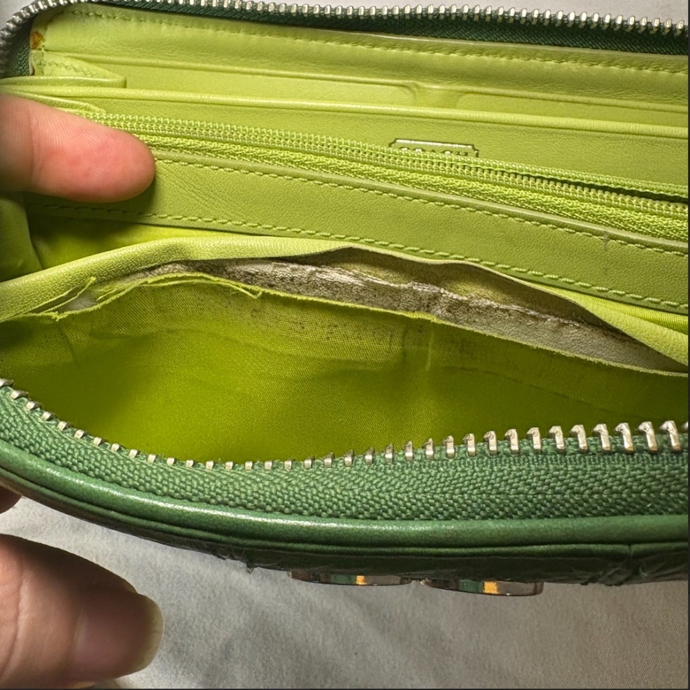 Coach Op Art Long Wallet Leather Green Silver Metal Fittings Round Zipper - Picture 11 of 15